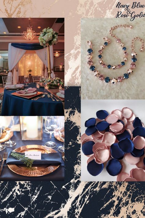 Rose Gold And Bronze Wedding Theme, Navy Blue Pink And Gold Birthday Party, Rose Gold And Navy Blue Wedding Theme Wedding Ceremony Decor, Midnight Blue And Rose Gold Wedding, Dark Blue And Rose Gold Wedding, Royal Blue And Rose Gold Wedding Theme, Navy Blue And Rose Gold Wedding Table Settings, Royal Blue And Rose Gold Wedding, Navy Blue And Rose Gold Wedding