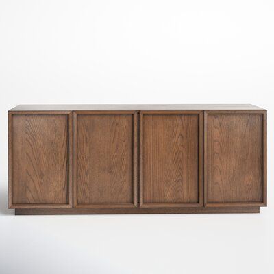 This media stand is an absolute must-have for classic-contemporary entertainment spaces. Fernando's quality construction features a rich finish that highlights its clean lines and the well-defined frames on each of its four doors. Color: Medium Oak | Joss & Main Hudson TV Stand for TVs up to 58" Wood in Brown, Size 24.0 H in | Wayfair Console Table With Closed Storage, 80 Inch Media Console, Antique Tv Console, Hidden Tv Ideas, Media Console Living Room, Built In Tv Cabinet, Wood Credenza, Premium Hotel, Media Stand