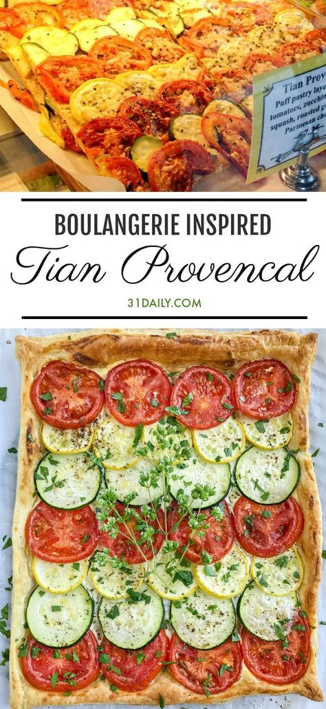 A boulangerie inspired French tart that's incredibly easy to make at home with all the delicious flavors of summer. Perfect for afternoon tea, backyard gatherings, as an appetizer or the main event. Classically French Tian Provencal | 31Daily.com French Summer Food, French Summer Recipes, French Appetizers Easy, Outdoor Appetizers, Appetizers For Party Easy, French Dinner Parties, French Cuisine Recipes, French Cooking Recipes, French Appetizers