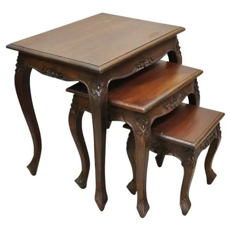 Vintage French Rococo Style Mahogany Nesting Side Tables - Set of 3 Nesting Side Tables, French Rococo, Tables Set, Rococo Style, Jewelry Vintage, Rococo, Side Tables, Vintage French, Antique Furniture