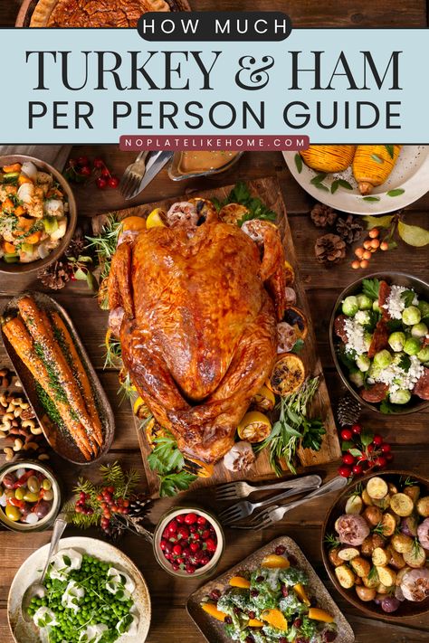 Find out how much ham and turkey per person you need for your holiday dinner with this easy guide. Use it for your next holiday meal planning and it will make hosting easier without the guesswork. Thanksgiving Wine Pairing, How Much Turkey, Friendsgiving Food Ideas, Thanksgiving Jokes, Holiday Meal Planning, Friendsgiving Food, Thanksgiving Wine, Thanksgiving Break, Thanksgiving Dishes