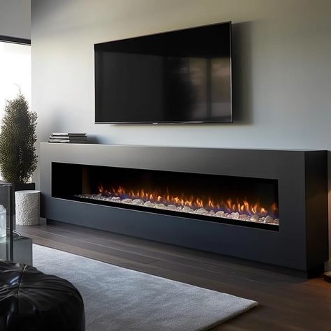 20 Electric Fireplace Ideas with TV Above - HearthandPetals Fireplace Tv Bedroom, Electric Fireplace Wall With Built Ins, Bedroom Electric Fireplace Ideas With Tv, 3 Sided Glass Fireplace, Insert Fireplace Ideas Built Ins, Insert Electric Fireplace Ideas, Linear Fireplace In Bedroom, Electric Fireplace Inserts Ideas, Wall Mounted Tv And Fireplace Ideas