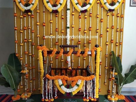 21st Day Decoration Ideas Indian, Backstage Design, Haldi Theme, Cradle Decoration, Indian Baby Shower Decorations, Candle Ceremony, 21st Decorations, Naming Ceremony Decoration, Indian Baby Showers