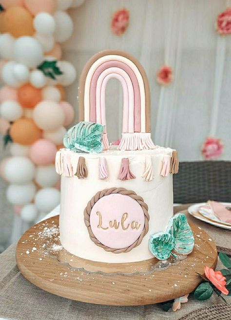 Boho themed birthday party Boho Theme Cake Birthday, Bohemian Birthday Cake, Boho Cake Ideas Birthday, Boho Theme Cake, Boho Themed Birthday, Happy Birthday Cake Girl, Boho Rainbow Cake, Bohemian Birthday Party, Kids Cake Toppers