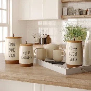 #amazonkitchen #amazonfinds kitchen needs home finds Jar Silhouette, Decorative Kitchen Canisters, 3 Piece Kitchen Canister Set, Clever Kitchen Ideas, Ceramic Kitchen Canister Sets, Timeless Kitchen Design, Ceramic Kitchen Canisters, Ceramic Canister Set, Kitchen Storage Hacks