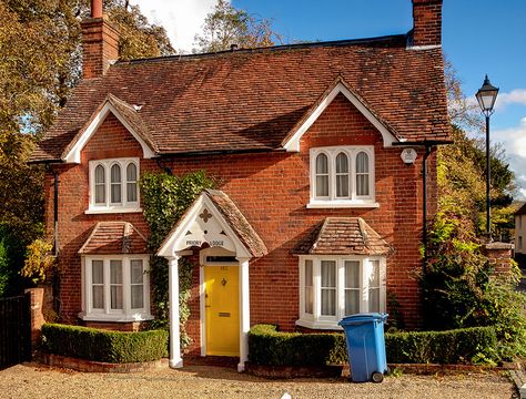 Pretty 19th Century Priory Lodge in Odiham, Hampshire by Anguskirk, via Flickr Brick House Entrance, Front Door Brick House, Yellow Front Door, Yellow Front Doors, Yellow Door, Wood Exterior Door, Door Paint Colors, Brown House, Yellow Doors