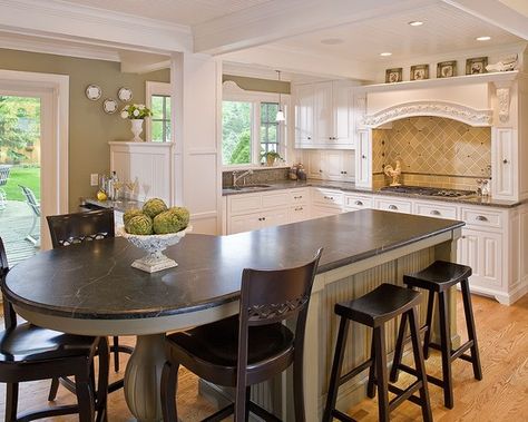 16 Splendid Kitchen Island Designs With Unusual Design Kitchen Island Table With Seating, Kitchen Island With Seating For 6, Kitchen Island Table Combo, Round Kitchen Island, Curved Kitchen Island, Curved Kitchen, Kitchen Island With Sink, Kitchen Island Bar, Kitchen Island Table