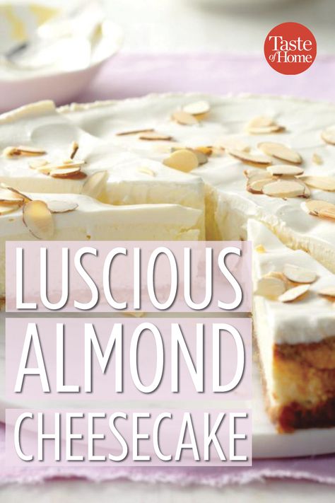 Almond Cheesecake Bars, Almond Cheesecake Recipes, Cherry Almond Cheesecake, Swedish Picnic, Cheesecake Flavors, Almond Cheesecake, His Birthday Cake, Country Villa, Yummy Cheesecake