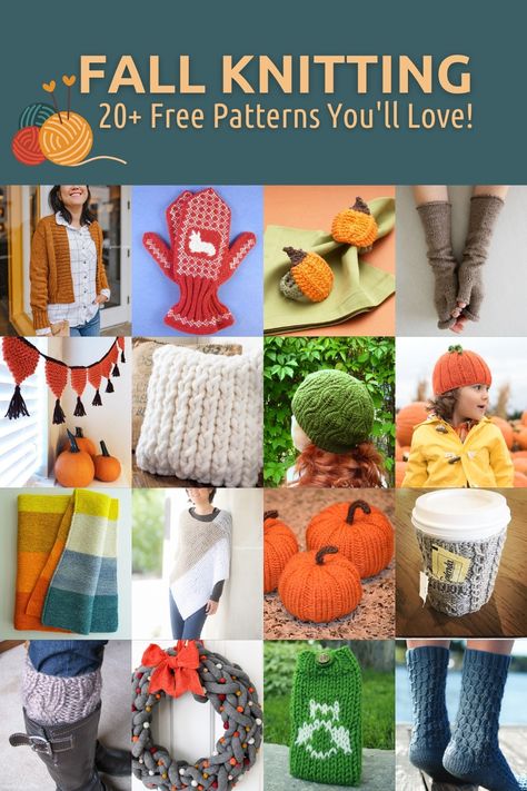 Autumn makes me feel like starting knitting projects. Check out these free fall knitting patterns - time to break out the double points! Fall Knitting Machine Patterns, Thanksgiving Knitting Patterns, Fall Knitting Ideas, Easy Fall Knitting Projects, Autumn Knitting Aesthetic, Free Dk Knitting Patterns For Women, Fall Knitting Patterns Free, Autumn Knitting Patterns Free, Fall Knitting Projects