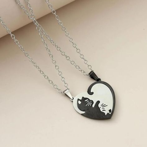 Cat Friendship Necklace, S Name Wallpaper Love Black, Panda Necklace, Matching Cat, Cat Charm Necklace, Matching Couple Bracelets, You Are My Moon, Bff Jewelry, Bff Necklaces