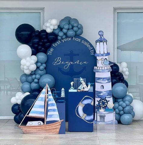 Nautical Theme Party Decorations, Nautical Baby Shower Boy, Nautical Birthday Party, Baby Birthday Decorations, Baby Birthday Themes, Nautical Birthday, 1st Birthday Party Themes, Sea Birthday Party, Birthday Party Theme Decorations