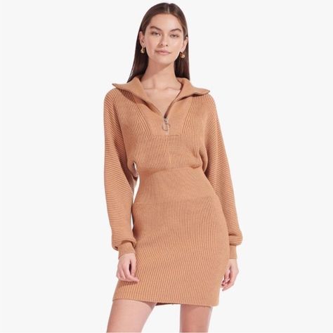 New! Staud Kirby Sweater Dress In Camel. Size Xs Anthropologie Wedding Dress, Sweater Dress Casual, Bodycon Sweater Dress, Winter Knit Sweater, Ribbed Sweater Dress, Striped Shirt Dress, Cardigan Sweater Dress, Mini Sweater Dress, Sweater Dress Midi