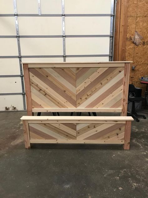 Full Size Bed Headboard Diy, Wood Bed Frame With Lights Headboards, Chevron Wood Headboard, Diy Cedar Headboard, Chevron Bed Frame, Herringbone Bed Frame, King Sized Headboards, Homemade Bed Frame Wood, Diy Chevron Headboard