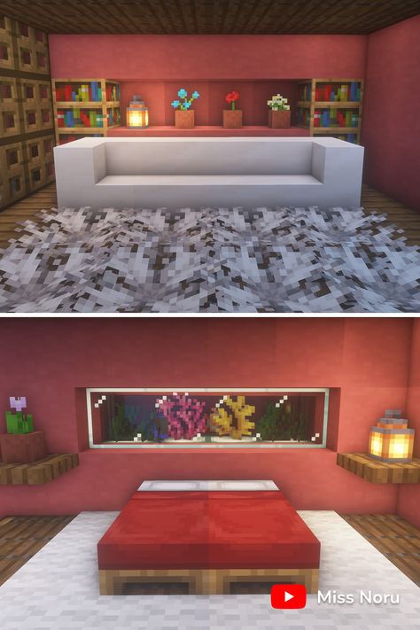 Cute Minecraft Pink Terracotta Interior Minecraft Lounge Ideas, Lounge Minecraft, Cute Minecraft Rooms, Minecraft Lounge Room, Minecraft Ideas Decoration Room, Cute Minecraft Interior, Minecraft Living Room Design, Minecraft Room Ideas In Game, Minecraft Bedroom Ideas Game