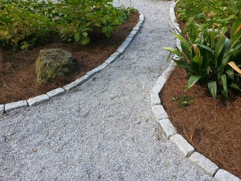 Crusher Run Walkway Installation Walkway Gravel, Dry Landscaping, Walkways Ideas, Gravel Walkway, Stone Decoration, Walkway Design, Walkways Paths, Gravel Path, Path Design