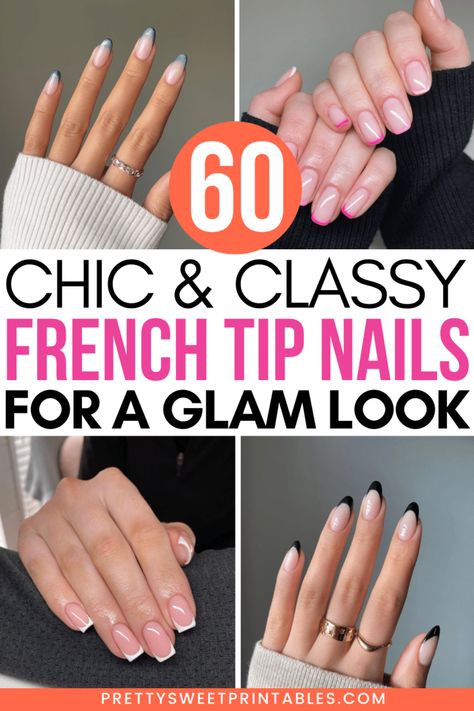 60 Classy French Tip Nails For A Timeless And Chic Look - Pretty Sweet Summer Color French Tips, Nails 2024 French Tip, Side French Tip Nails, Alternative French Tip Nails, Acrylic Nail Designs French Tip Ideas, Pink French Manicure Nails, Classy French Tip Nails, Nude French Tip Nails, Summer French Tips