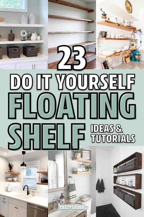 Want to save some MONEY and build your own DIY floating shelves?? Check out these super helpful tutorials and examples for ideas! Floating Shelf Ideas, Diy Floating Shelf, Kitchen Floating Shelves, Floating Books, Floating Shelves Bedroom, Floating Shelves Living Room, Floating Shelf Decor, Shelf Diy, Floating Bookshelves