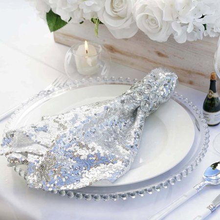 "Set a welcoming tabletop for your wedding or party with sequins napkin. WHAT YOU GET: Each order is for one (1) napkin. Each napkin measures 20\" x 20\". Material: Shiny Sequin Beads atop tulle net fabric. Other decorations are not included. Sequin table napkins from Balsa Circle will give your tables a complete look and add a fun burst of color to your dinner, luncheon or reception. PLEASE NOTE: This item can be returned to Walmart stores, where items will then be returned to Balsa Circle, LLC Classic Rustic Decor, Wedding Dinner Napkins, Walmart Stores, Wedding Supplies Wholesale, Wedding Party Table Decorations, Dinner Party Decorations, Sequin Table, Holiday Dinner Party, Napkins Wedding