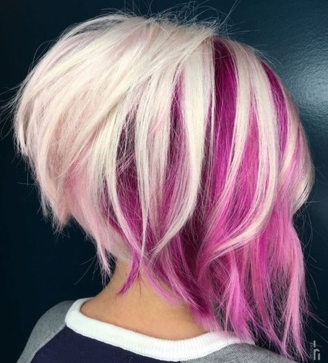 Pink Hair Color Underneath Peek A Boo Bob, Hair With Pink Underneath, Blonde Hair With Pink Underneath, Cotton Candy Pink Hair, Blonde Hair With Pink, Pink Hair Streaks, Pink Hair Highlights, Pink And Orange Hair, Dark Pink Hair