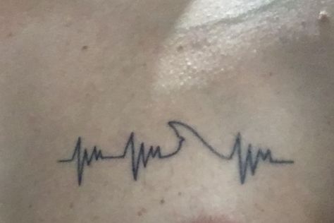 My first tattoo traditional heartbeat tattoo with a shark fin Shark Fin Tattoo, Simple Shark Tattoo, Toothless Tattoo, Scuba Tattoo, Sorry Mom Tattoo, Shark Tooth Tattoo, Tooth Tattoo, Heartbeat Tattoo, Shark Tattoo