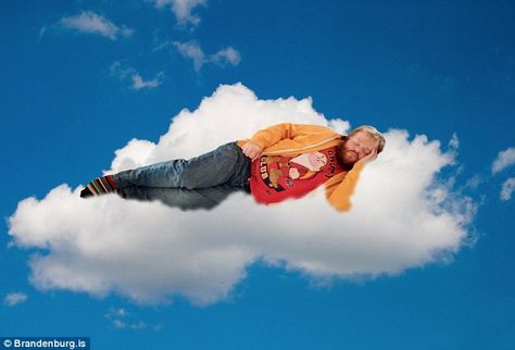 Sleeping soundly: Copy writer Alfreðsson reclines on a cloud in just one of the amusing pictures dreamed up by his colleagues after catching him having a nap at work Falling Asleep At Work, Copy Writer, Nose Picking, I Need A Nap, Office Couch, Because He Lives, Internet Memes, Sleep Problems, People Laughing