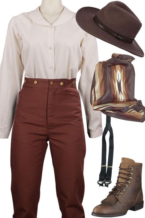 Cattle Gal Outfit: Gear up old west style.  #wildwestmercantile #oldwestclothes #ladiesofcowboyactionshooting View Details: https://www.wwmerc.com/cgi-bin/Category.cgi?category=72005&type=store&utm_campaign=CattleGal&utm_medium=social&utm_source=Pinterest Cowboy Costume Women's, Wild West Clothing, Cowboy Outfits For Women, Wild West Outfits, Wild West Costumes, West Outfit, Weird West, Cowboy Costume, Painting Reference