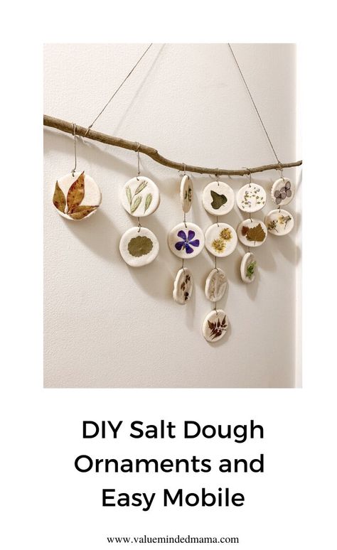 Salt Dough Dried Flowers, Nature Mobile Diy, Salt Dough Flowers, Baked Ornaments, Diy Salt Dough Ornaments, Diy Salt Dough, Salt Dough Projects, Handpicked Flowers, Nature Mobile