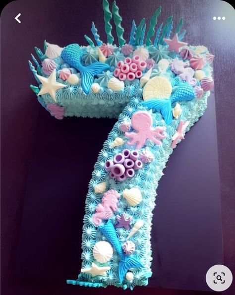 Number 7 Mermaid Cake, Number 6 Mermaid Cake, Under The Sea Number Cake, Under The Sea Birthday Party Cake, Mermaid Number Cake, Mermaid Cake Birthday, Mermaid Barbie Cake, Mermaid Birthday Party Cake, Under The Sea Birthday Cake