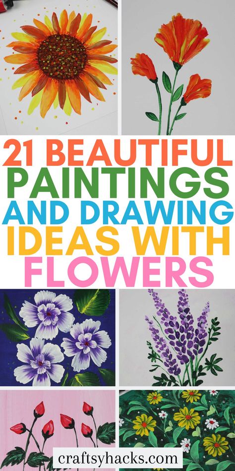 Need art inspiration ideas? These easy floral painting ideas are perfect if you are looking into art projects for beginners. Grab your paint colors and create your own art for your home! Enjoy these art ideas. Nursing Home Painting Ideas, Easy Flowers To Paint Simple, Spring Landscape Painting Easy, Flower And Butterfly Painting Acrylic, Simple Floral Painting Ideas, Flower Art Painting Easy, How To Paint Flowers Easy, Wildflower Painting Easy, Easy Flower Paintings For Beginners