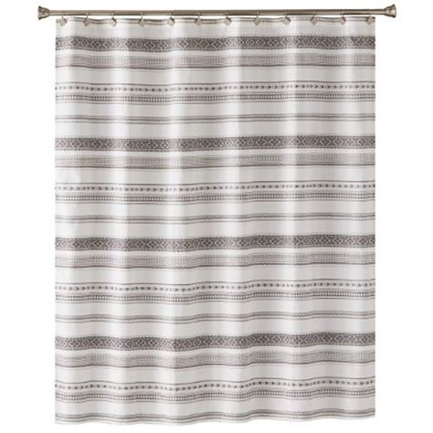 Manly Bathroom, Aztec Shower Curtain, Stripe Shower Curtain, Bold Bathroom, Bath Shower Curtain, Farmhouse Bathroom Decor Ideas, Striped Shower Curtains, White Shower Curtain, Bathroom Curtain