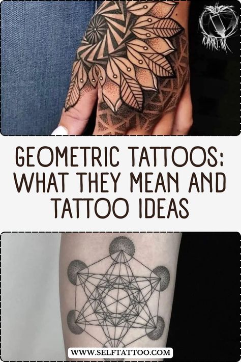 The patterns that make up geometric tattoos create mesmerizing designs. This style of tattooing also takes inspiration from spiritual motifs. So, what are geometric tattoos, what do they mean, and what do common geometric tattoo shapes symbolize? | Geometric Tattoo designs for women, Geometric Tattoo designs for men, Geometric Design Tattoos, Geometric Tattoo sleeve design Geometric Design Tattoo, Beginners Tattoo, Mobile Tattoo, Tattoo Ideas Male, Geometric Tattoo Sleeve Designs, Flower Of Life Tattoo, Mandala Hand Tattoos, Female Tattoo Ideas, Geometric Mandala Tattoo