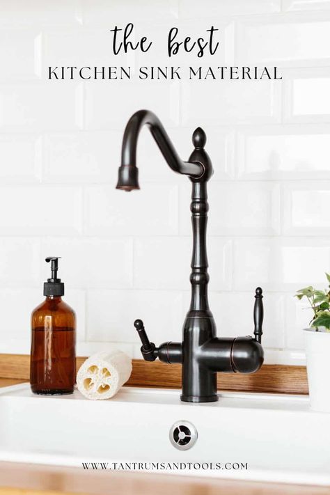 The Best Kitchen Sink Material // Kitchen Sink Ideas // White Kitchen Sink with a Black Faucet // Kitchen Remodel // www.Tantrumsandtools.com Smelly Drain, Painted Furniture Ideas, How To Spray Paint, Best Kitchen Sinks, Black Faucet, Paint Kitchen, Ceramic Sinks, Kitchen Paint, Ceramic Sink