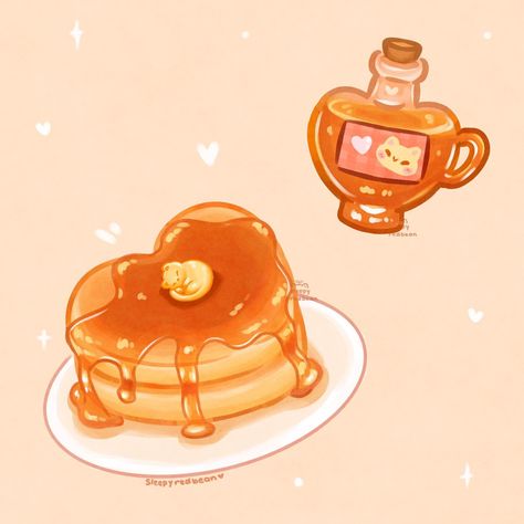 Kawaii Food Drawings, Pancake Drawing, Pie Drawing, Fun Pancakes, Bunny Pancakes, Stack Of Pancakes, Pancake Art, Food Drawings, Kawaii Cooking