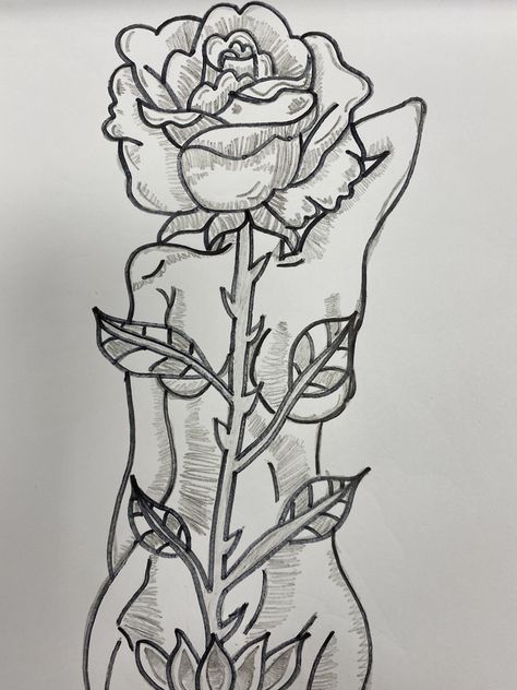 Rose Woman Drawing, Lady Body With Flower Head Tattoo, Plant Woman Drawing, Woman Growing Tattoo, Flower Lady Drawing, Flowers Growing Out Of Body Drawing, Body With Flower Head Tattoo, Flower Person Drawing, Rebirth Drawing