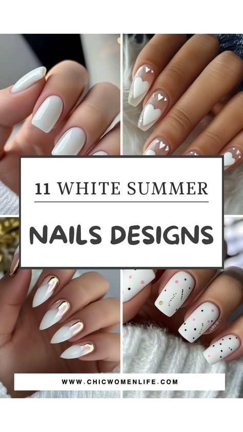 White summer nails ideas Summer Nails Short White, White Beach Nails, Nails Short White, Summer Nails Short, Vacation Nail Designs, Vacation Nails Beach, White Summer Nails, Summer Nails Ideas, White Gel Nails