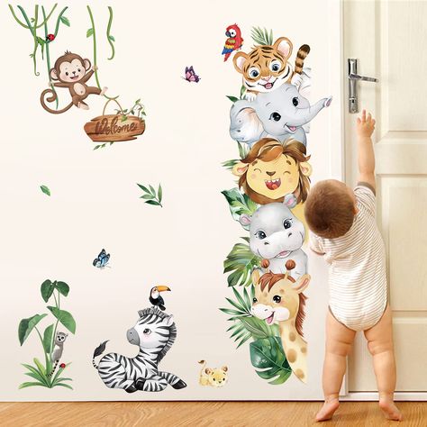 PRICES MAY VARY. It can be stuck onto any clean, dry, non-textured smooth surfaces: walls, windows, tiles, furniture, mirrors, even your refrigerators. decalmile wall stickers are made of high quality, bright and colourful, easy to peel and stick, removable and waterproof. decalmile jungle animals wall decals are perfect to decorate kids room, bedroom, living room, baby nursery and playroom. Come in 2 sheets, sheet size: 30cm × 90cm (11.8" × 35.4"), or depending on your preference to DIY. If you Jungle Wall Stickers, Nursery Clock, Cloud Wall Decal, Monkey Wall, Kids Room Wall Stickers, Elephant Stickers, Safari Animals Nursery, Kids Room Wall Decals, Animal Wall Decals