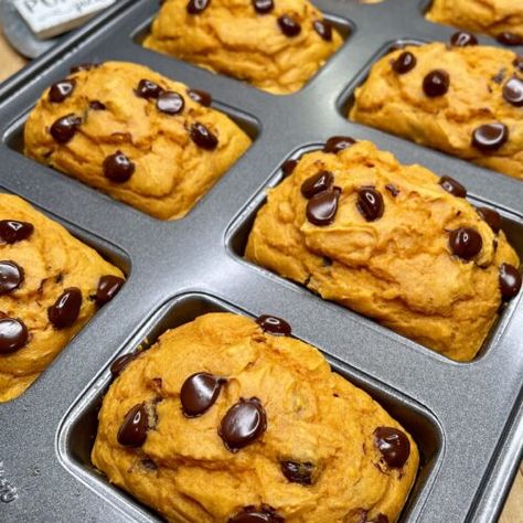 Pumpkin Chocolate Chip Mini Loaves - Diana's Delish Dishes Pumpkin Chocolate Chip Mini Loaves, Pumpkin Mini Loaves, Chocolate Chip Mini Loaves, Pumpkin Loaves, Sugar Free Yellow Cake, Mini Loaves, Pumpkin Loaf, Mini Loaf Pan, Pumpkin Chocolate Chip