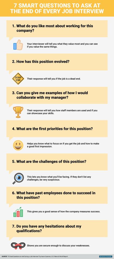 Impress your prospective employer, 7 smart questions to ask at the end of every job interview #jobinterview #advice #infograph Interview Help, Job Interview Advice, Interview Advice, Job Advice, Job Info, Job Help, Job Seeking, Hot Seat, Interview Skills