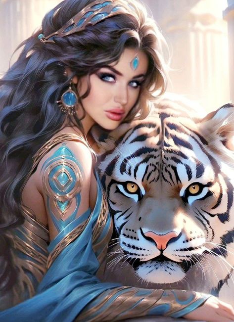 Anime Show, Fairytale Art, Beautiful Fairies, A Tiger, White Tiger, Arte Fantasy, Jolie Photo, Beautiful Fantasy Art, Create Art