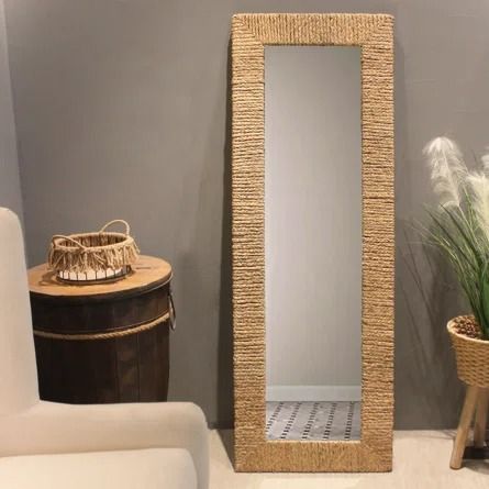 Bay Isle Home 62"×22"Full Length Mirror Wall Mirror | Wayfair Full Body Mirror Bathroom Ideas, Wooden Mirrors, Shoe Organizer Entryway, Tall Mirror, Nautical Bedroom, Floor Standing Mirror, Beachy Room, Full Length Mirror Wall, Oval Wall Mirror