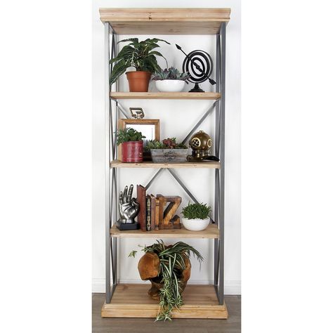 DecMode 5 Tiered Fir Wood and Iron Shelving Unit Industrial Shelving Units, 4 Tier Shelf, Bookcase Styling, Etagere Bookcase, Industrial Shelving, Fir Wood, Shelf Design, Metal Shelves, High Quality Furniture