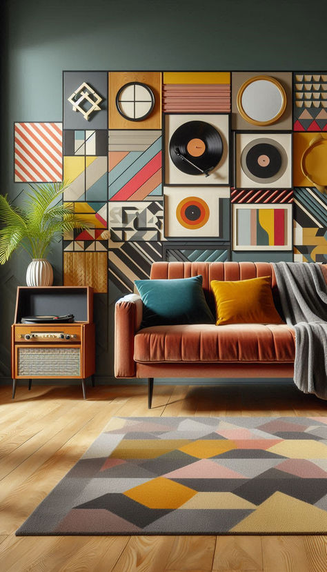 Modern/retro/vintage/fashion interior design living room, Home decor Hip Interior Design, Gemini Interior Design, Madmen Decor, Modern Retro Decor, Pastel Living Room, Fashion Interior Design, Retro Interior Design, Retro Living Rooms, Bauhaus Style