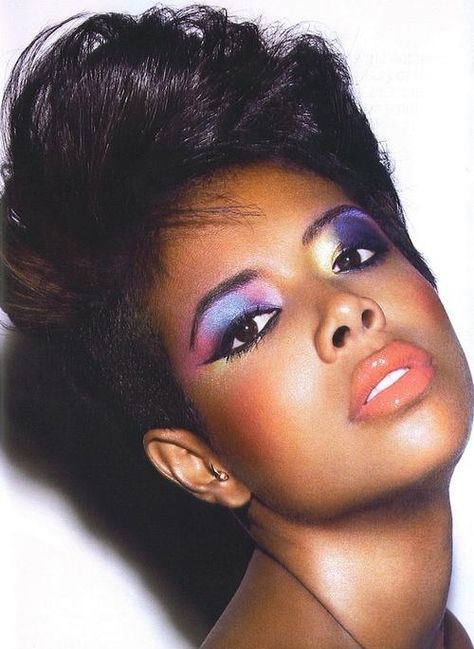 Taste the rainbow. 80s Makeup And Hair Black Women, 1980 Makeup, Kelis Hair, Musical Makeup, 80s Hair And Makeup, 80s Makeup Looks, 80’s Makeup, 1980s Makeup, 80s Makeup