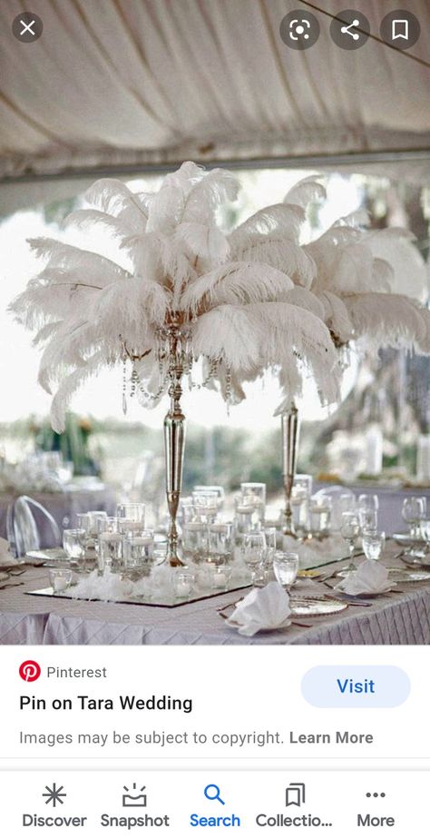 Feather Wedding Decorations, Gatsby Birthday Party, Flowers And Feathers, Gatsby Wedding Theme, Feather Centerpieces, Gatsby Themed Party, Gatsby Theme, Dream Wedding Decorations, Great Gatsby Wedding