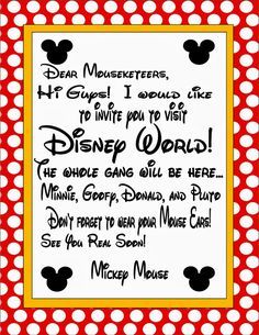 Free Printable: Invitation for Disney World Trip Tinkerbell Gifts, Disney Trip Reveal, Disney Invitation, Mickey Mouse Template, Mickey Mouse Letters, Disney Trip Surprise, Disney Reveal, Disney Surprise, Disney Letters