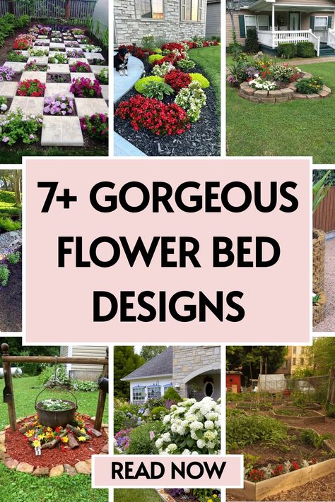 7 flower bed designs Flower Beds Designs Layout, Flower Bed On Side Of House, Perennial Flower Beds In Front Of House, Kidney Shaped Landscape Bed, Flower Gardens In Front Of House, Flower Pots In Flower Beds, Flowerbed Around Tree, Brick Flower Bed Border, Flower Bed Shapes