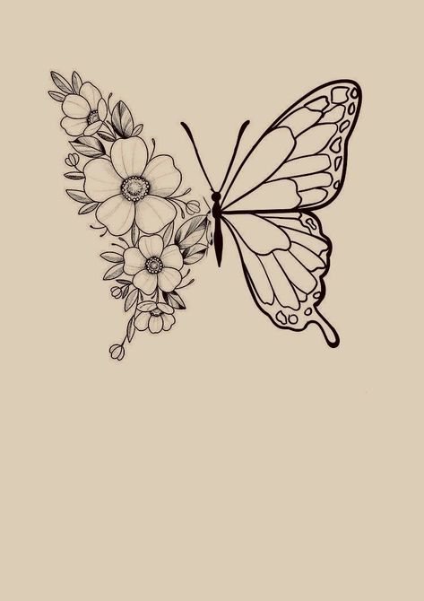 Legs Tattoo, Butterfly With Flowers, Butterfly Tattoo Stencil, رسم كاريكاتير, Pola Tato, Easy Mandala Drawing, More Feminine, Small Pretty Tattoos, Cool Pencil Drawings