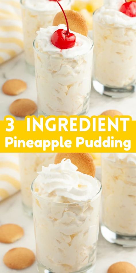 Three ingredient pineapple pudding is an easy dessert that is so tasty and perfect for a crowd. This pineapple dessert can be made in minutes with 3 simple ingredients. Easy Potluck Dessert Recipes, 3 Ingredient Pineapple Dessert, Jello Pudding Desserts Easy, 3 Ingredient Desserts No Bake Simple, Summer Deserts Easy Simple, 4 Ingredient Desserts Easy, Quick Easy Desserts For A Crowd, Easy No Bake Desserts 4 Ingredients, Pineapple Desserts Easy