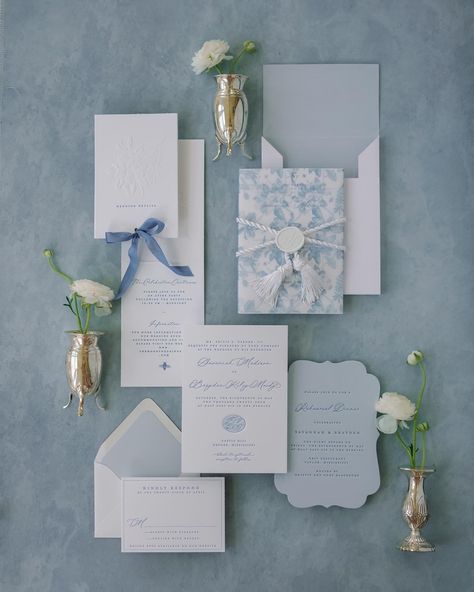 Blue Aesthetic Wedding, French Blue Wedding, Stationary Inspiration, Early Spring Wedding, Wedding Reception Planning, Provence Wedding, Light Blue Wedding, White Wedding Invitations, Blue Themed Wedding