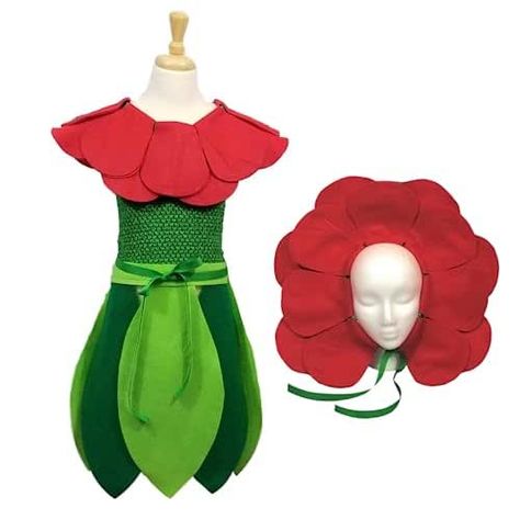 Flower Head Piece, Alice In Wonderland Flowers, Leaf Skirt, Thick Headbands, Flower Costume, Green Headband, Unique Costumes, Headband Flower, Red Rose Flower